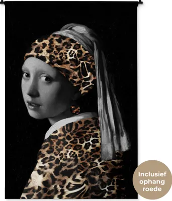Produktbild von MuchoWow® Wandteppich Wandbehang Das Mädchen mit dem Perlenohrring - Johannes Vermeer - Pantherdruck 120x180 cm Tapisserie Dekoration Wandtuch - Schlafzimmer - Dekorationen für das Haus