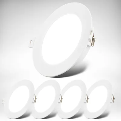 Image de B.K.Licht Lot de 5 spots LED encastrables 230V, IP20, extra plat, lumière blanche neutre 4000K, 6W 660lm/spot, blanc, perçage Ø100mm, Ø120mm
