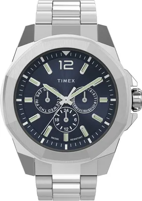 A close-up studio shot of a men's wristwatch.