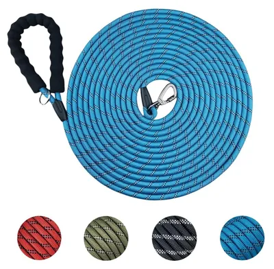 Produktbild von Schleppleine für Hunde, 10m x 10mm, Blau, Gepolsterter Griff, Reflektierend