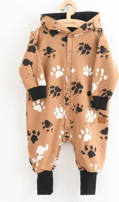 Image de Combinaison en coton pour bébé avec capuche et oreilles « New Baby » motif pattes, couleur moutarde, taille 62 (3-6 mois)