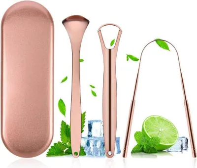 Image de Kit gratte-langue ACWOO, gratte-langue en acier inoxydable pour l'hygiène buccale - or rose