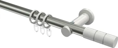 Produktbild von Interdeco Gardinenstange / Vorhangstange Edelstahl-Optik / Weiß, Typ Platon Elanto (Rillenzylinder), 20 mm Ø 1-läufig, 520 cm