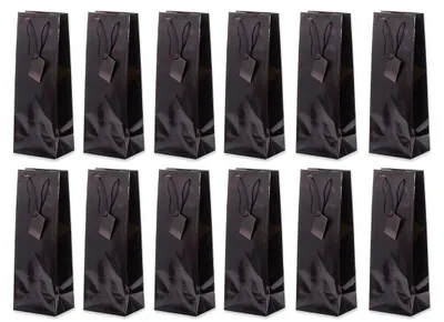 Produktbild von Flaschentüte Geschenktüten 12 Stück einfarbig Schwarz, Geburtstagsgeschenk, Tüten für Flaschen als Geschenk zu besonderen Anlässen