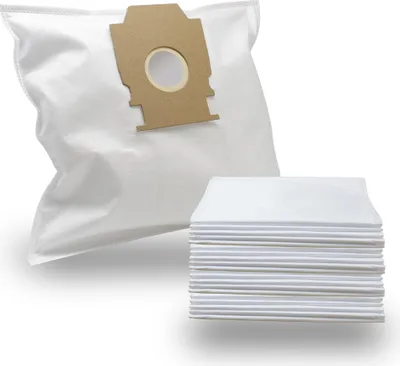 A vacuum cleaner bag and a stack of vacuum cleaner bags on a white background.