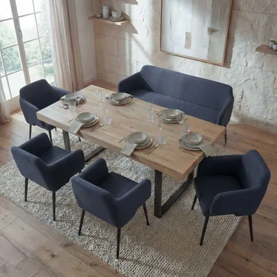 Obrázek produktu pro Jídelní set HWC-L13, sada 4 židlí + lavice jídelní set sedací souprava jídelní set, látka/textil  antracitová