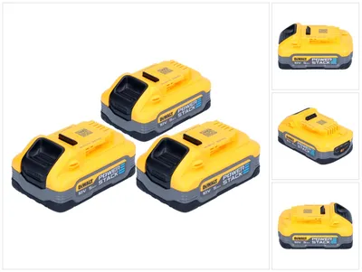 Zdjęcie produktu dla Zestaw akumulatorów DeWalt DCBP 518 H3 3x akumulator Powerstack 18 V 5,0 Ah / 5000 mAh XR Li-Ion - ze wskaźnikiem poziomu naładowania