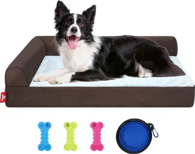 Image de ele eleoption Lit pour chien, 76 x 51 x 18 cm, lits pour chiens de taille moyenne et grande, canapé rembourré orthopédique, lit pour animaux domestiques pour grands chiens, housse amovible et lavable, dessous antidérapant, canapé pour chiens (marron)
