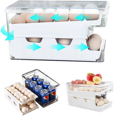 Obrázek produktu pro Ibenzoa® Úložný box na vejce do lednice – automatická rotační funkce 7°, kapacita 24 vajec, dvouvrstvý, průhledný, s ventilací, vyroben z potravinářského plastu, rozměry 31 x 15 x 16 cm