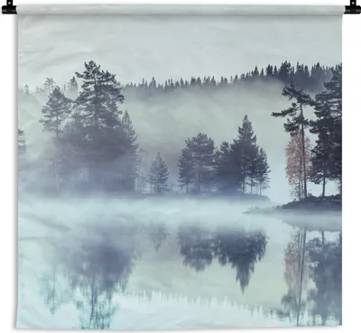 Produktbild von MuchoWow® Wandteppich Wandbehang Wald - Nebel - Winter 60x60 cm Tapisserie Dekoration Wandtuch - Dekorationen - Wand Decke