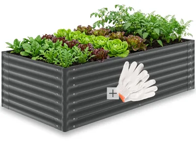 Produktbild von tectake Hochbeet Blomma verzinkter Stahl 200x100x62cm 1200L Anthrazit Gartenbeet Pflanzbeet Gemüsebeet Kräuterbeet abgerundete Ecken