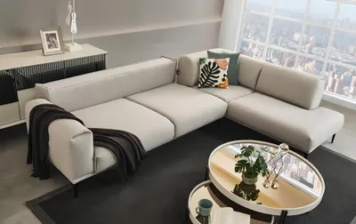 Immagine prodotto di Divano angolare bianco, modello a "L", divano imbottito di design, mobili per il soggiorno