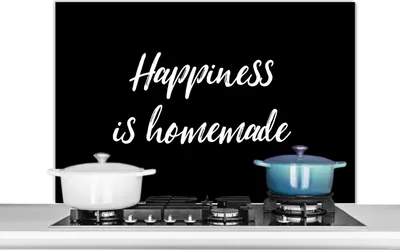 Produktbild von KitchenYeah®  Spritzschutz Küche - Küchenrückwand - Wandschutz für Herd und Spüle - Zitate - Sprichwörter - Das Glück ist hausgemacht - Glück 100x65 - Alu-Dibond (Alternative zum Spritzschutz aus Glas