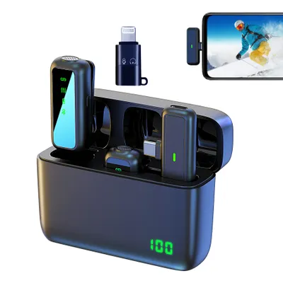 Produktbild von 360-Grad-Kugelmikrofon mit magnetischem Ladecase - Drahtloses Lavalier-Mikrofon für iOS/Android für Live-Streaming und kurze Videos.