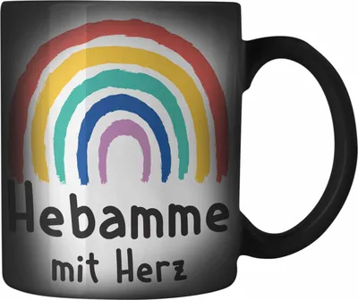 Produktbild von Trendation - Hebamme mit Herz Farbwechsel Zauber-Tasse Geschenk Geschenke mit Spruch Karabiner Farbwechsel Zauber-Tasse Edelstahl Hebamme Dankeschön (Schwarz)