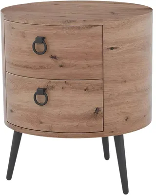 Produktbild von Runder Beistelltisch mit Schublade – Wohnzimmer & Schlafzimmer – MDF mit Holzoptik – Metallbeine – Naturfarben