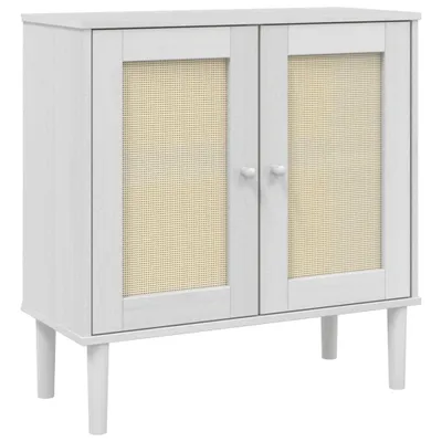 Produktbild von Sideboard SENJA Rattan-Optik Weiß 80x35x80 cm Kiefernholz