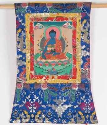 Produktbild von Fine Asianliving Antiker Tibetischer Thangka Medizinbuddha Handbemalt und Bestickt B60xH80cm