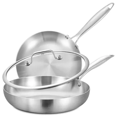 Productafbeelding van Koekenpan-set, 2-delig, roestvrij staal, 3-laags, geschikt voor inductie, 20 cm + 30 cm, vaatwasmachinebestendig, ovenbestendig, afneembaar handvat