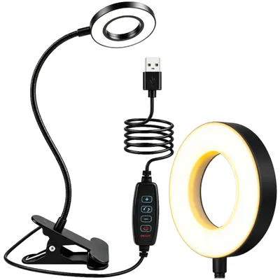 Imagen del producto de KRUMAD, lámpara de lectura con pinza, luz LED con pinza para cama y escritorio, 48 LEDs, 3 modos de luz, 10 niveles de brillo, USB, color, Imagen generada por IA
