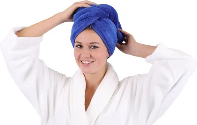 Produktbild von Haartuch Turban, Mikrofaser-Haartrocknungshandtuch mit Knopfdesign zum Trocknen der Haare Farbe: blau
