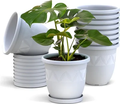 Produktbild von Plastard Blumentopf 10er Set Ø15 cm mit Untersetzer Weiss - Pflanzkübel