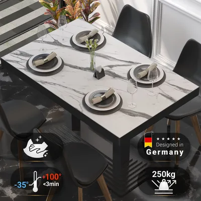 Produktbild von BRASIL | Gastro Tischplatte | B:T 130 x 80 cm | Weiß Marmor | Rechteckig | Gastro Tischplatte