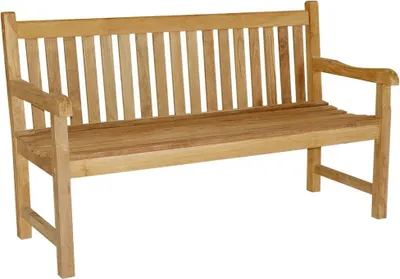 A wooden bench on a white background.