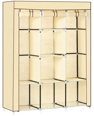 Productafbeelding van Stoffen kledingkast, opbergoplossing, 8 planken, 2 kledingstangen, beige