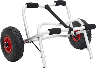 Produktbild von Klappbarer Kajak-Trolley aus Aluminium mit Schaumstoffpolsterung und Zurrgurt, Tragkraft 45 kg, 2 aufblasbare Räder, 72 x 45,5 x 40 cm, Transport für Boote und Wasserfahrzeuge