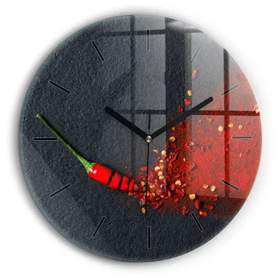 Produktbild von Wallfluent Große Wanduhr – Stilles Quarzuhrwerk - Uhr Dekoration Wohnzimmer Schlafzimmer Küche - Zifferblatt mit Striche - schwarze Zeiger - 60 cm - Roter Pfeffer als Gewürz