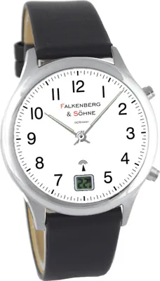 Produktbild von Falkenberg & Söhne Funkarmbanduhr japanisches Quarzuhrwerk Funkuhr 42 mm Leder 22 mm Funksignal DCF77 Herrenarmbanduhr Damenarmbanduhr Digitale & Analoge Anzeige Datumsanzeige - 2-NO2322-4