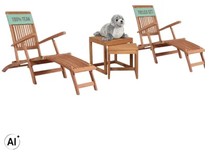 Produktbild von Teak Gartenmöbel Set Deckchair Yacht & 2er Set Beistelltische Verwood