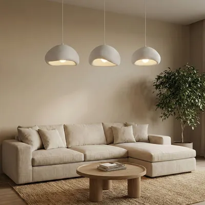 Produktbild von Opviq, Moderne weiße Pendelleuchte mit Metallkörper und Fiberglas-Kappe, höhenverstellbar (70-116 cm), 3 x E27 Fassung, ideal für Hotel und moderne Räume, IP20.