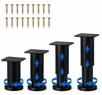 Productafbeelding van JustValue verstelbare meubelpoten - set van 4 - 8 tot 12 cm - zwart - met rubberen voet en schroeven