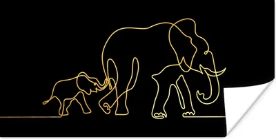 Produktbild von MuchoWow® Poster Elefant - Gold - Schwarz - Linie - Einfach 160x80 cm - Foto Poster