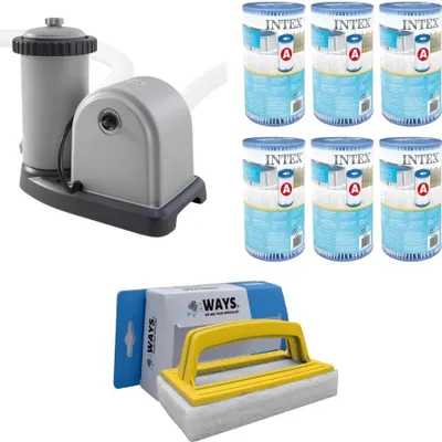 Produktbild von WAYS - Poolpflege - Filterpumpe 5678 L/u & 6 Filter Typ A & WAYS Scheuerbürste