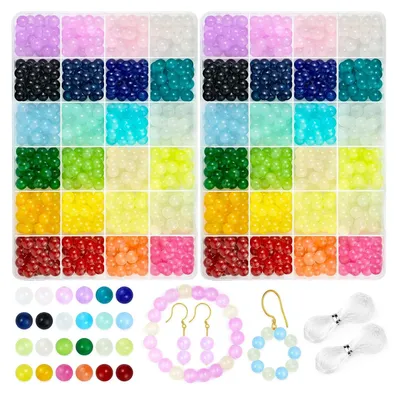 Produktbild von Glasperlen zum Auffädeln, 1400 Stück, 24 Farben Glasperlen Set, 8mm Bunte runde Kristallperlen für DIY Schmuck, Halskette, Ohrringe, Kette