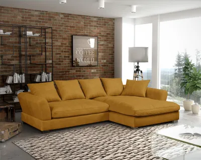 Produktbild von Ecksofa Couchgarnitur TIZIAN in Stoff Salvador Honiggelb Ottomane Rechts