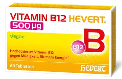 Produktbild von Vitamin B12 Hevert 500 µg – verringert Müdigkeit und unterstützt den Energiestoffwechsel, 60 St. Tabletten