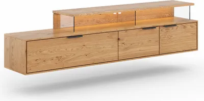 Produktbild von Wohnzimmer Lowboard mit 200 cm Breite aus Eiche massiv geölt mit LED-Beleuchtung - TIVAT-163