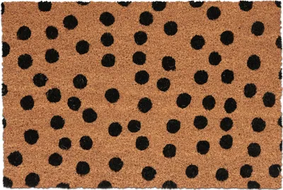 Image de Tapis d'entrée Relaxdays en coco, à pois, L x P : 60 x 40 cm, pour l'intérieur et l'extérieur, antidérapant, naturel/noir