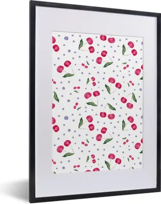 Produktbild von MuchoWow® Gerahmtes Poster Kirschen - Rote Früchte - Muster 30x40 cm - Poster mit Schwarzem Bilderrahmen Wandposter Rahmen Foto Bilder - Wandposter Schlafzimmer