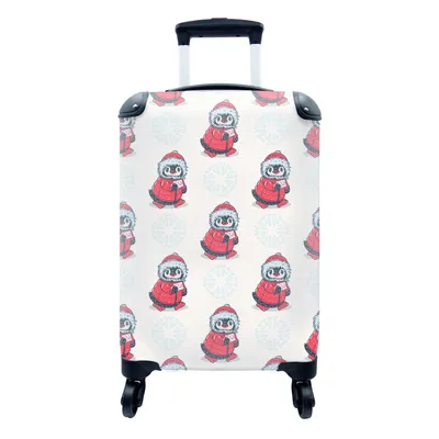Produktbild von MuchoWow® Koffer Handgepäck Trolley Rollkoffer Kleine Reisekoffer mit 4 Rollen - Pinguin - Schnee - Brief - Weihnachten - Muster - Cabin Size < 55x40x23 cm & 55x40x20 cm - Fotokoffer - Kabinenkoffer - Boardgepäck - Reise-Box - Reisekoffer - Reisegepäck - Koffer mit Bild - Trolley für Kinder