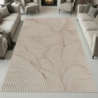 Produktbild von Teppich Creme Wellenmuster weich pflegeleicht für Wohnzimmer Größe - 200 x 290 cm