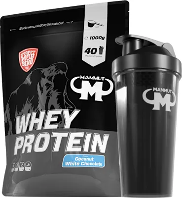 Produktbild von Mammut Nutrition - Whey Protein 1000 g Beutel - 40 Portionen Eiweiß + GRATIS Protein Shaker, Geschmack: Coconut White Chocolate