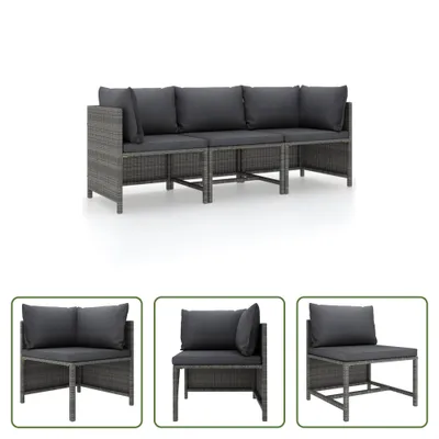 Produktbild von The Living Store 3-Sitzer-Gartensofa mit Kissen Grau Poly Rattan