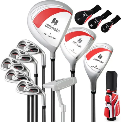 Produktbild von GOPLUS 10er Golfschläger Set für Frauen, Golfschlägersätze inkl. 460cc 1# Alloy Driver, 3# Fairway Wood, 4# Hybrid, 6-9# Eisen, Rot