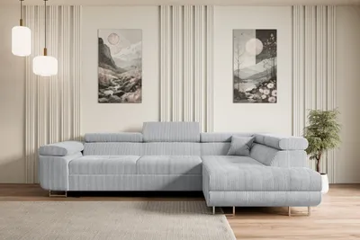 Produktbild von ALTDECOR Ecksofa mit Schlaffunktion und Bettkasten GUSA-L - 272x202x107 cm Grau - Corner Sofa Bett Eckcouch Couch L-Form Schlafcouch Ausziehbar Wohnlandschaft Schlafsofa Cauchsofa