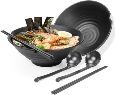Zdjęcie produktu dla Zestaw japońskich misek do ramenu udon/soba/pho, 2x 1000 ml, z pałeczkami i łyżką